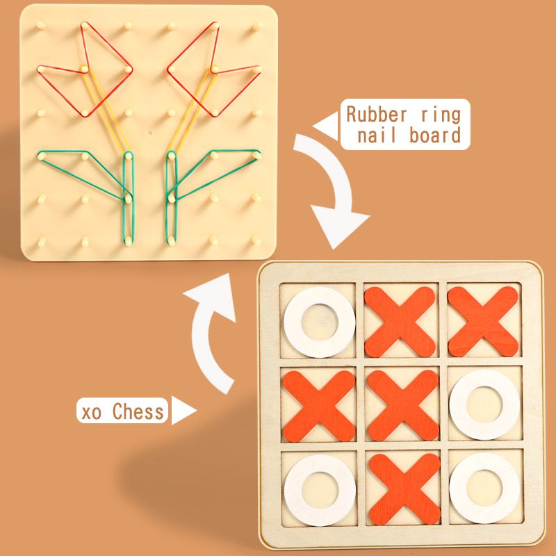 Two In One Nail Board Wooden Tic Tac Toe & Pegboard Set Enhance Spatial Thinking Strategy Skills Hand-Eye Coordination Training
