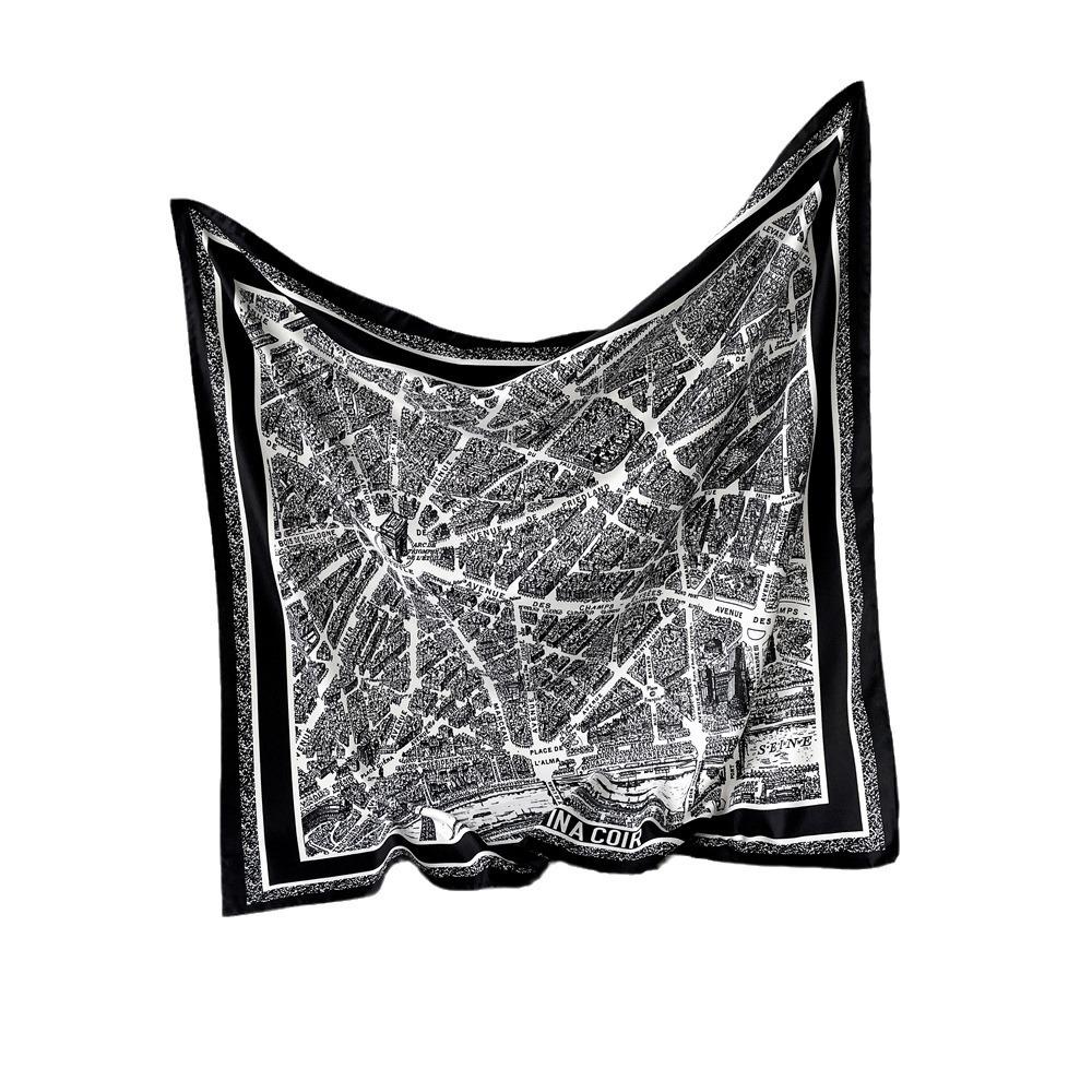 Neuer Schal Abstraktes Buchstabenmuster Farbblock Schal Imitatseide Quadratischer Schal Dünner Leichter Atmungsaktiver Schal Köper Kopftuch