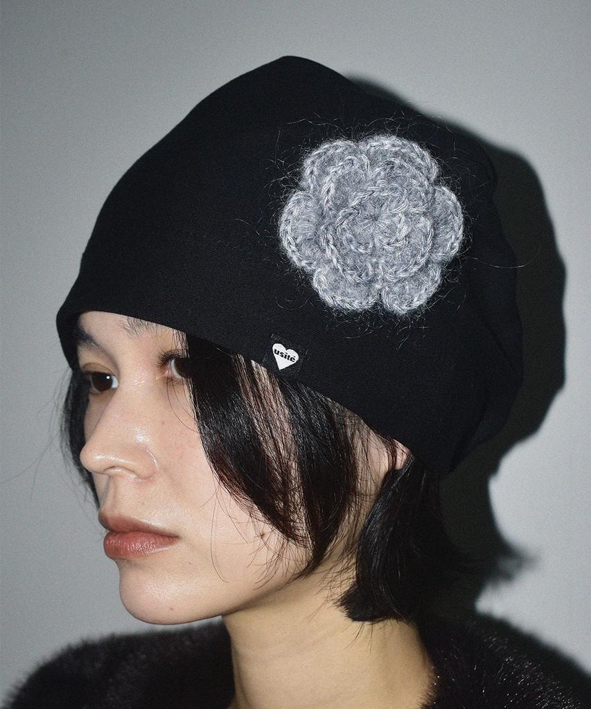USITE Handmade Knit Corsage Hat_Black Knit Corsage Beanie