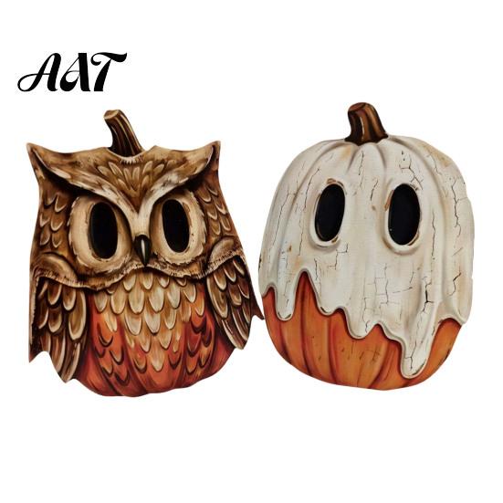 Atmospheric Retro Interior Ornaments Halloween Wooden Ornaments, Distressed Pumpkin/Cat Decorations, Desktop & Wall Unique Handcrafted Wood Decors for