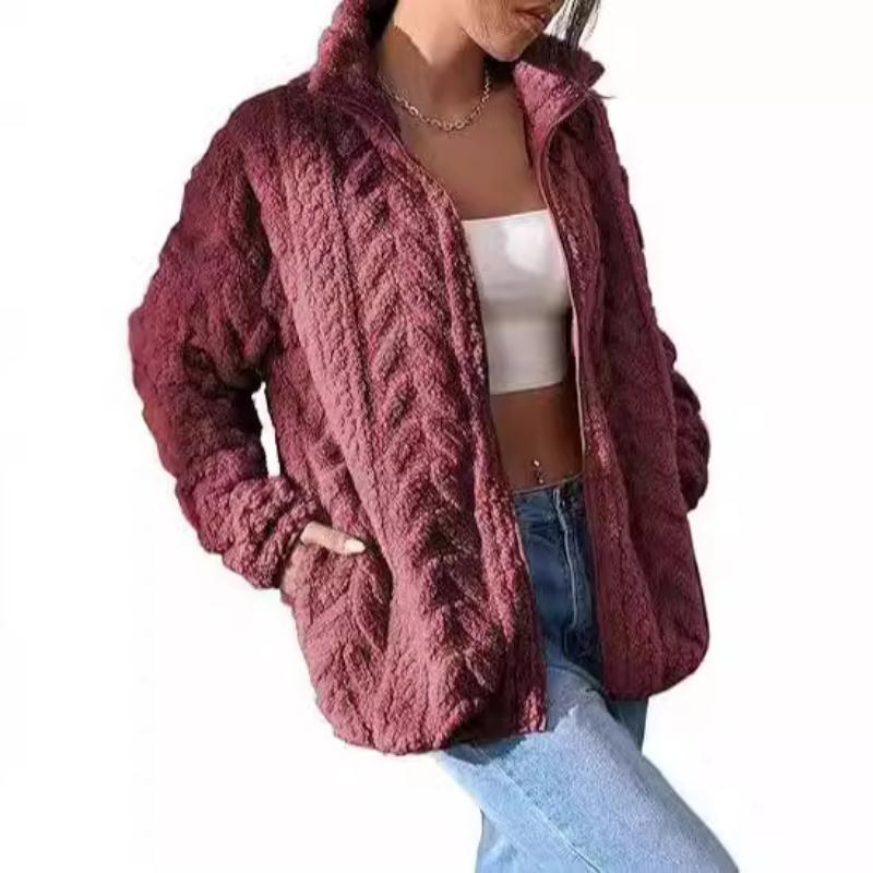 Zimní fleecová bunda pro ženy Zip na zip Stojáček s kapsami Kabáty