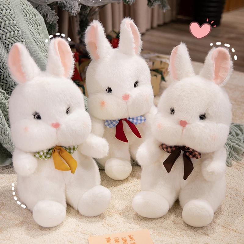 Rabbit Tie Bow Plush Toy Cartoon Stuffed Animal Doll Cute Kids Birthday Gift