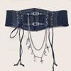 Lace Corset Punk Black Wide Belt With Chain Pu Leather Slimming Body Belts for Women Elastic High Waist Belt Female Cummerbunds