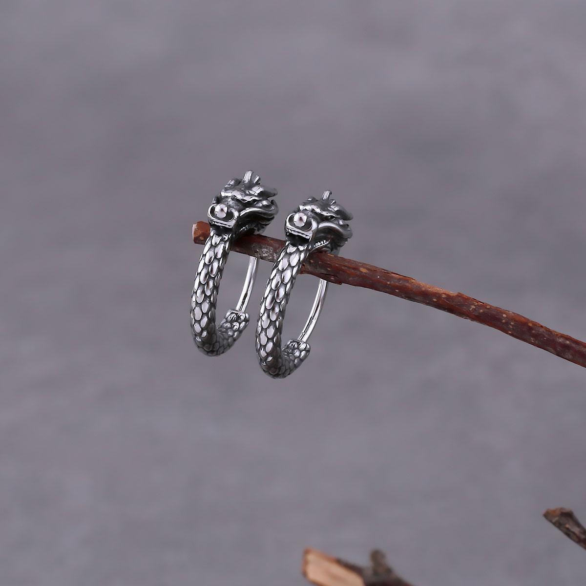 

316L Stainless Steel Vintage Dragon Hoop Earring For Men Street Hip-Hop Style Earrings Fashion Animal Punk Jewelry