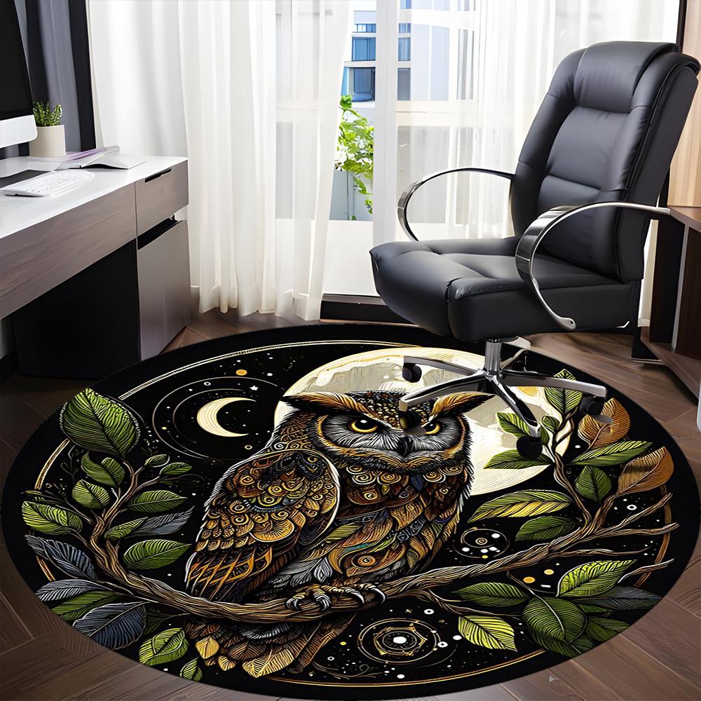 1pc Night Owl Print Chair Carpet for Office, Round Non-Slip Durable Large Size Office Carpet, Suitable for Office, Beautiful Decoration