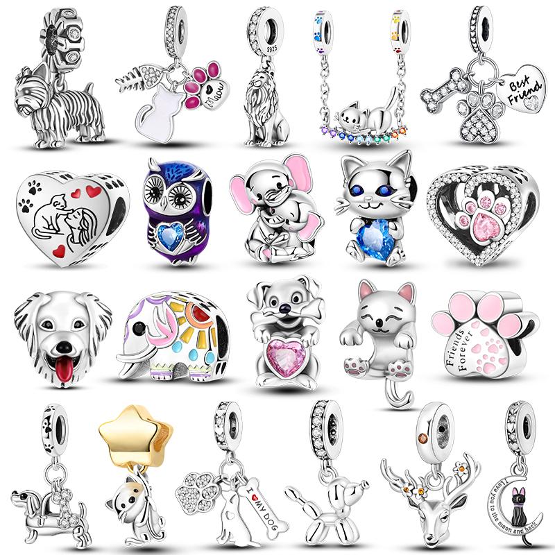 Animals Series Charms Beads 925 Silver Dog Cat Pets Fit Bracelet DIY lovely Pendants For Woman Fashion Jewelry