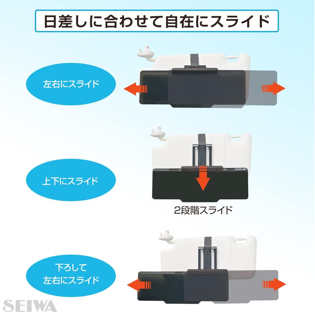 Seiwa Car Sun Visor Extender, Front, WA113, Smoke, UPF 50+, UV Protection, for Driver and Passenger Seats