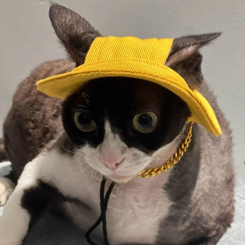 Solid Color Pet Sunshade Cap Cotton Pet Sunscreen Tie Hat Dog Cat Bucket Hat  Sphynx Hairless Cats