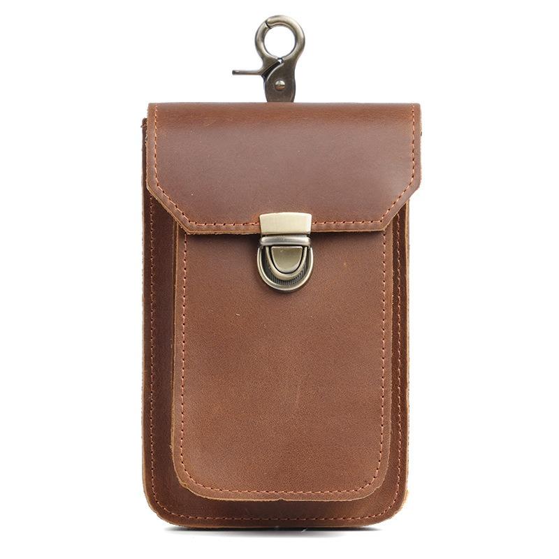 Mobile Phone Bag - Wild Horse Leather Wallet - Outdoor Sports Cowhide Vertical Style Waist Belt Bag