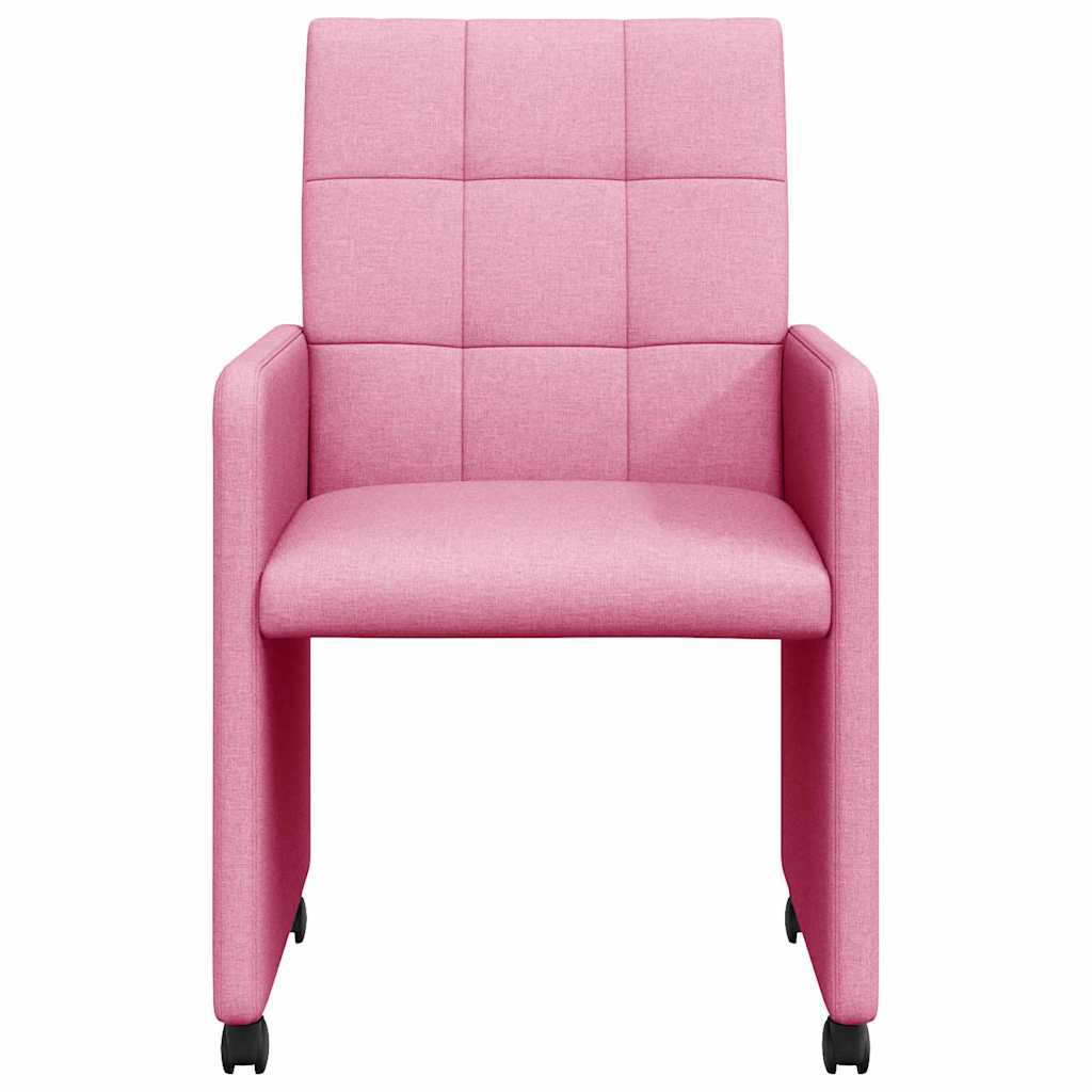 Dining Chairs with Casters 2 pcs Pink 58 x 65 x 94 cm Fabric