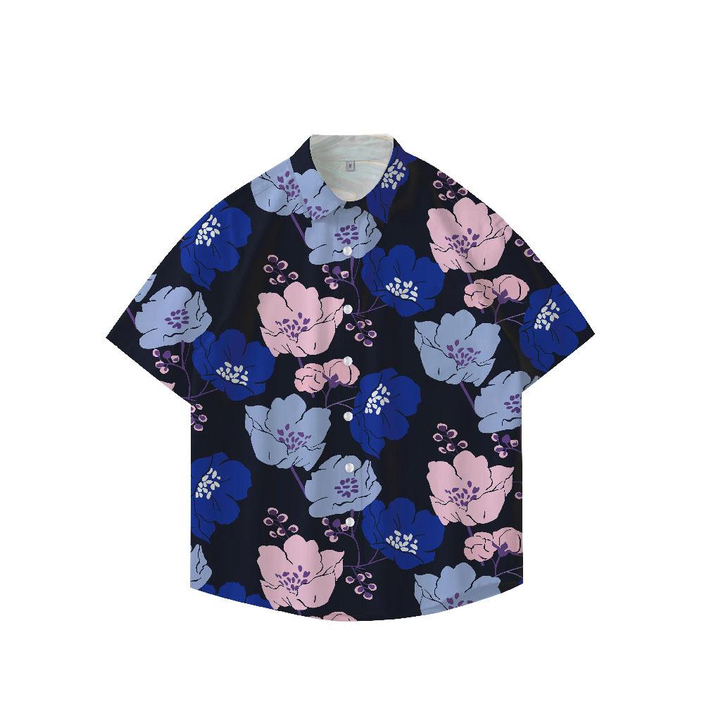 Casual Hawaiian Flower Shirt Men'S Summer Trend Short Sleeve Japanese Fried Street Seaside Couple Beach Shirt Men