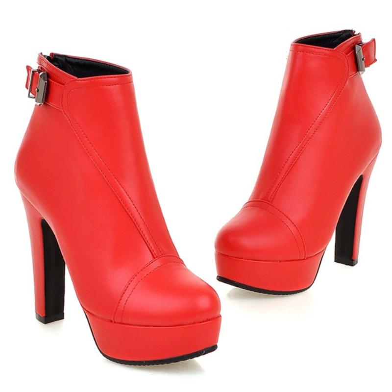 Women's Ankle Boots Autumn Spring 2025 High Heels Short Boot For Women Fashion Buckle Red Black Party Shoes Female Large Size