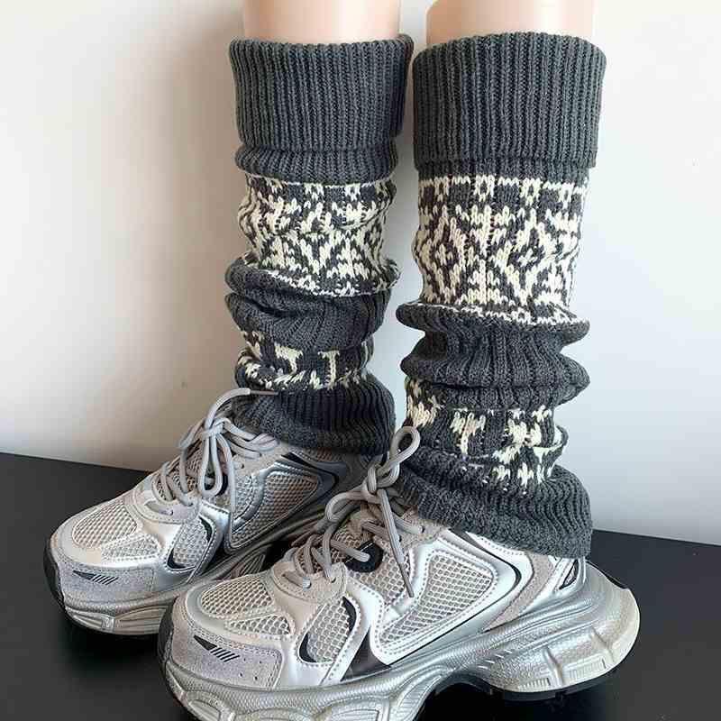 Mallard Color Thick Thermal Knit Sock Leg Warmers Autumn Winter Fair Isle Chunky Yarn Mid Calf Stacked Socks White Leggings