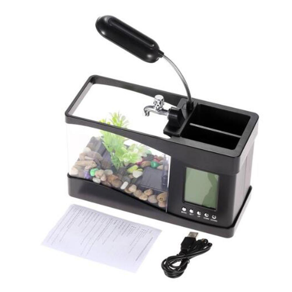 Multifunkční USB mini akvárium s akváriem a LED lampou, LCD displejem a hodinami pro úložiště