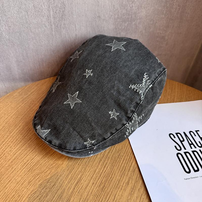 Pattern Vintage Star Wash Denim Cap With Sun Protection For Spring Gift Summer