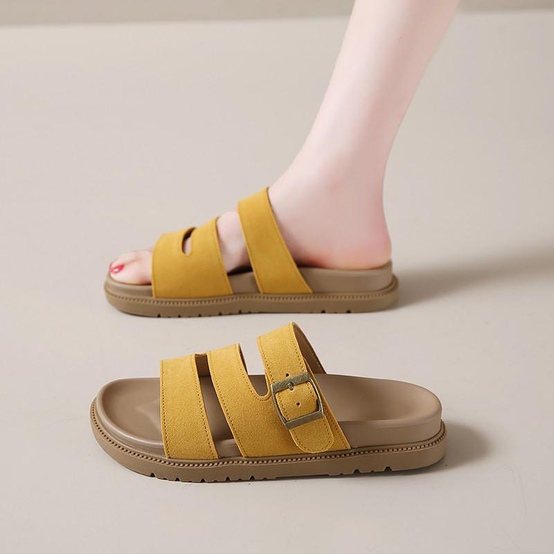 Shoes Woman 2025 Female Slippers Beige Heeled Sandals Luxury Slides Platform Low New Flat Black Designer PU Rome Rubber Fabric