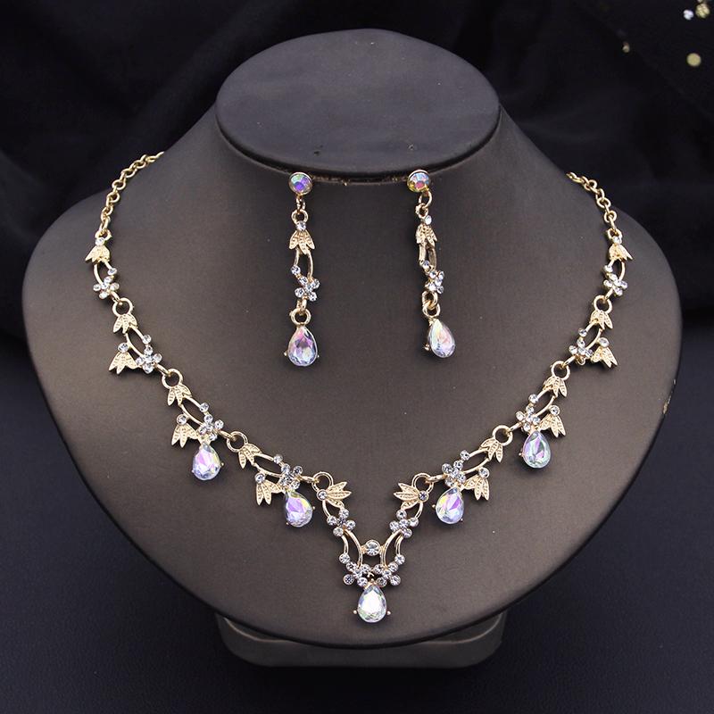 African Bridal Jewelry Sets for Women Fashion Flower Choker Necklace Set Wedding Necklaces and Earrings Costume Accessories
