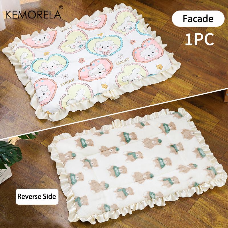 KEMORELA 1PCS Upgraded Double-Sided Pet Sleeping Mat Cat Dog Universal Blanket Pad Pet Supplies Four Seasons Thickened Warm Pad 32X25 покинуть белый