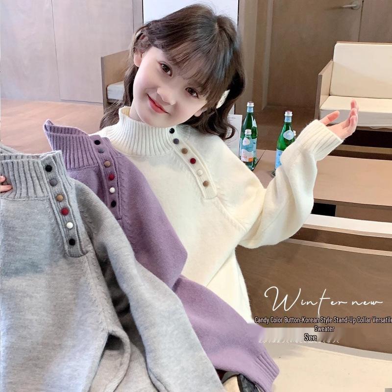 

Вязаный свитер с полувысоким воротником для девочек, осень/зима 2025 140 cm серый