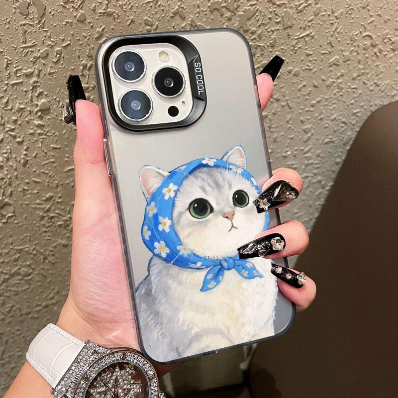 

Colorful Bandana Headscarf Cat Laser Phone Case for iPhone 11 12 13 Mini Pro Max 16 14 15 Pro Max Plus Shockproof Back Covers iphone 13Mini