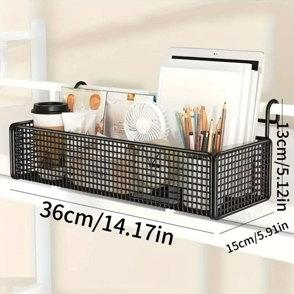 Iron Bedside Storage Basket No Drilling Space-saving Hanging Wire Basket Large Capacity Bed Bedside Shelf Holder Baby Bed Rails