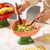 Chinese Style Ceramic Bowl Set: High-Foot, Large Capacity for Rice, Soup, Fruit; Includes Children's Bowl and Spoon