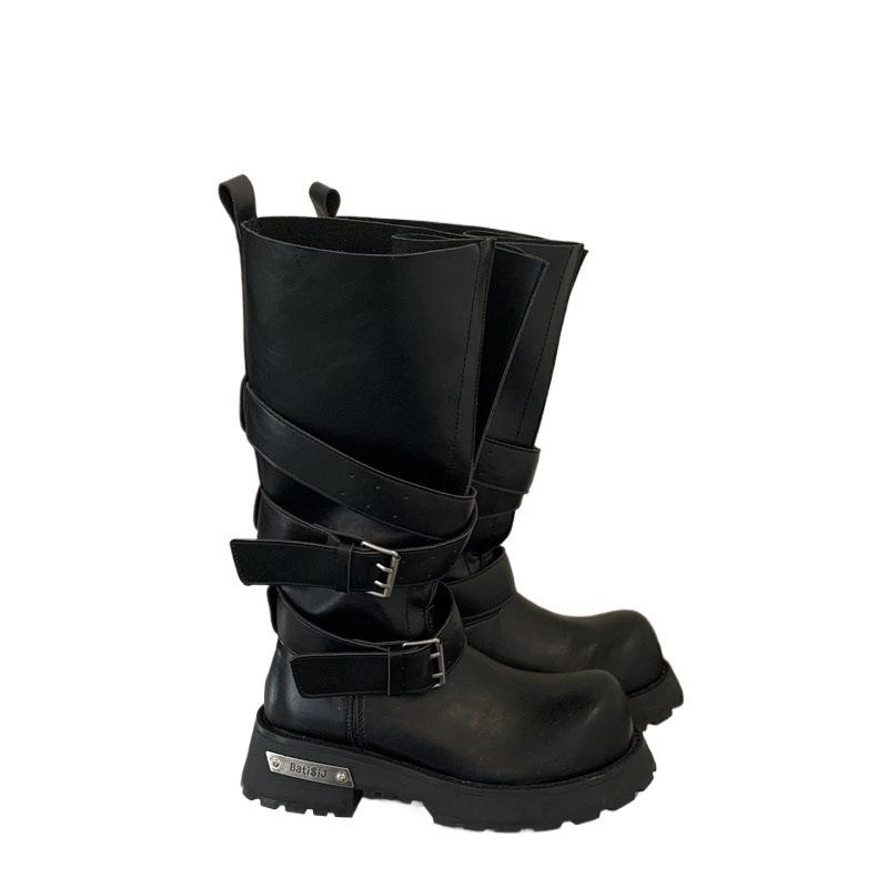 Vintage polished thick-heeled knight boots women's 2025 new platform-soled long boots high street cool drag motorcycle boots medium boots