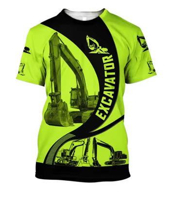 Excavator 3D Printed T-Shirt Mechanical Operator Short Sleeve Breathable Loose T-Shirt Outdoor Summer Job