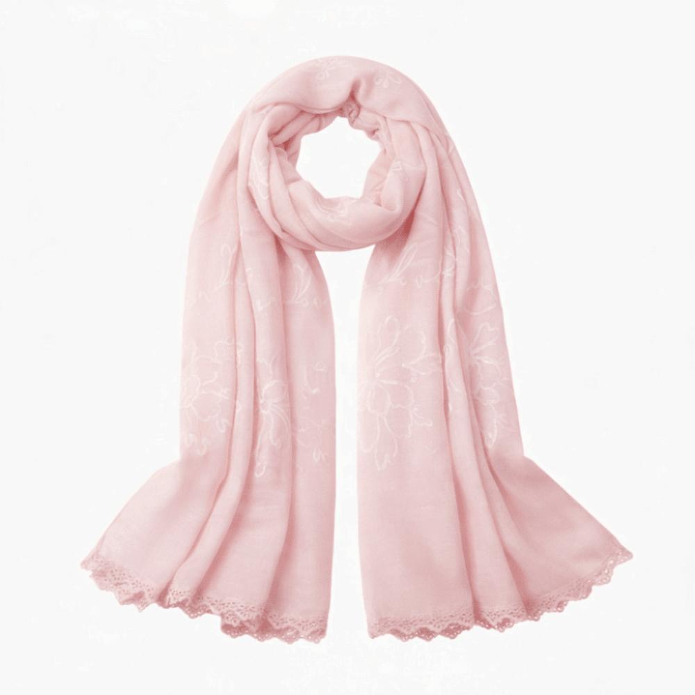 Literary Elegant Embroider Scarf 180*90Cm Thin Sunscreen Shawl Plain Design Embroider Stitch Shawls Wraps for Women