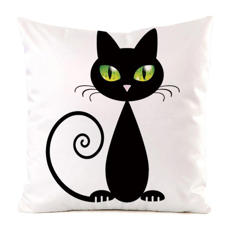 Creative Cartoon Black Cat Digital Printing Short Plush Pillow Covers For Car Sofa Office Cushion Cover Home Goods 60X60Cm