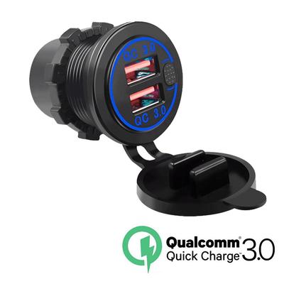 Autoladegerät Dual USB QC3.0 Schnellladebuchse mit Voltmeter und Schalter 12V/24V Autotelefonladegerät Steckdose