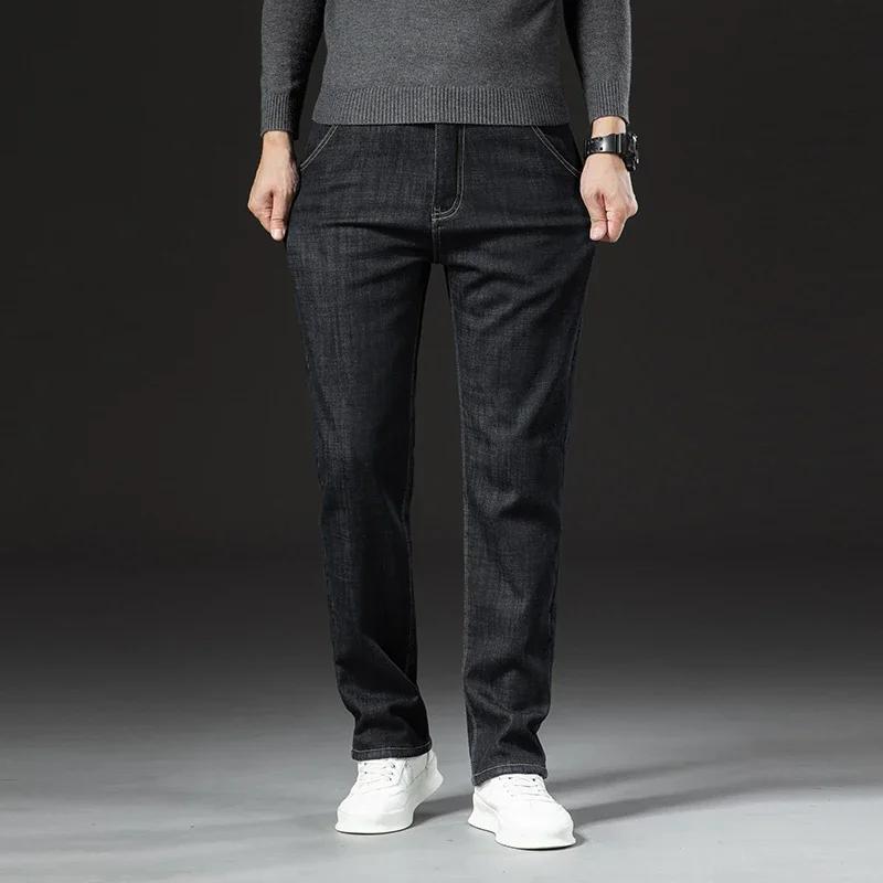 Winter Lamb Fluff Denim Straight Pants Men Thicken Big  Jeans High Waist Stretch Jeansy Fleece Lined Warm Slim Vaqueros