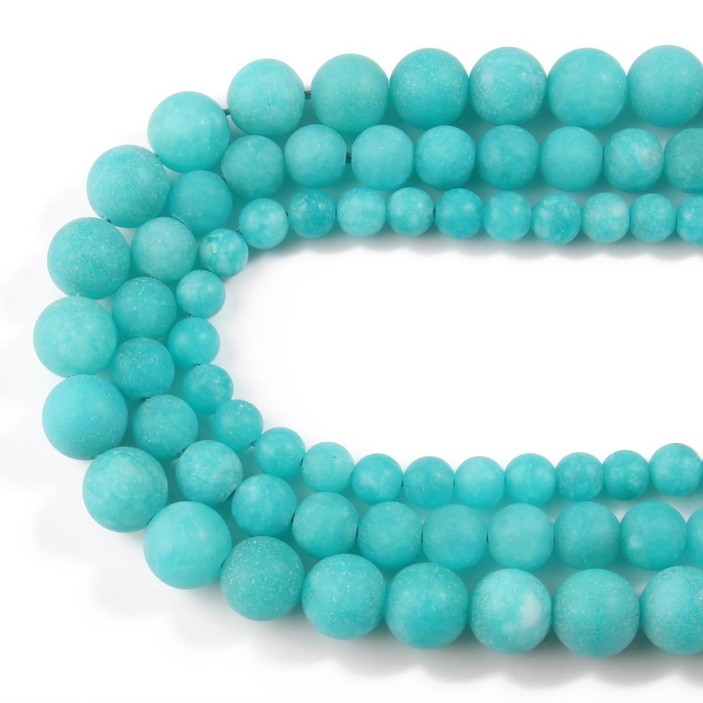 Modré korálky z přírodního kamene Amazonit Matný nefrit Kulaté volné vymezovací korálky pro výrobu šperků Náramek Náhrdelník 6mm 8mm 10mm