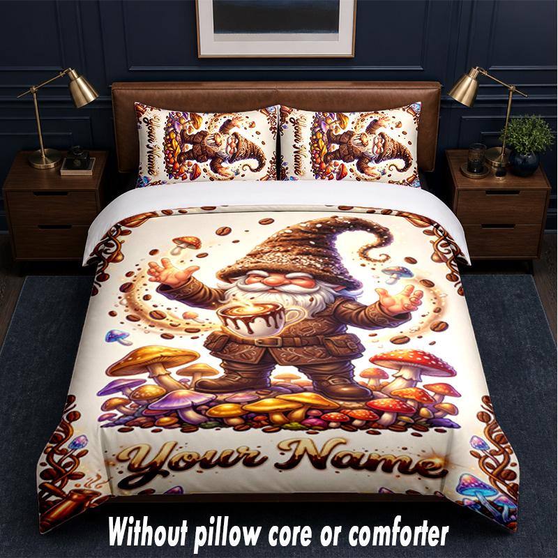 Gnome Theme Custom Text Or Name 3Pcs Bedding Set,1 Flat Sheet & 2 Pillowcases Personalized Home Bedding