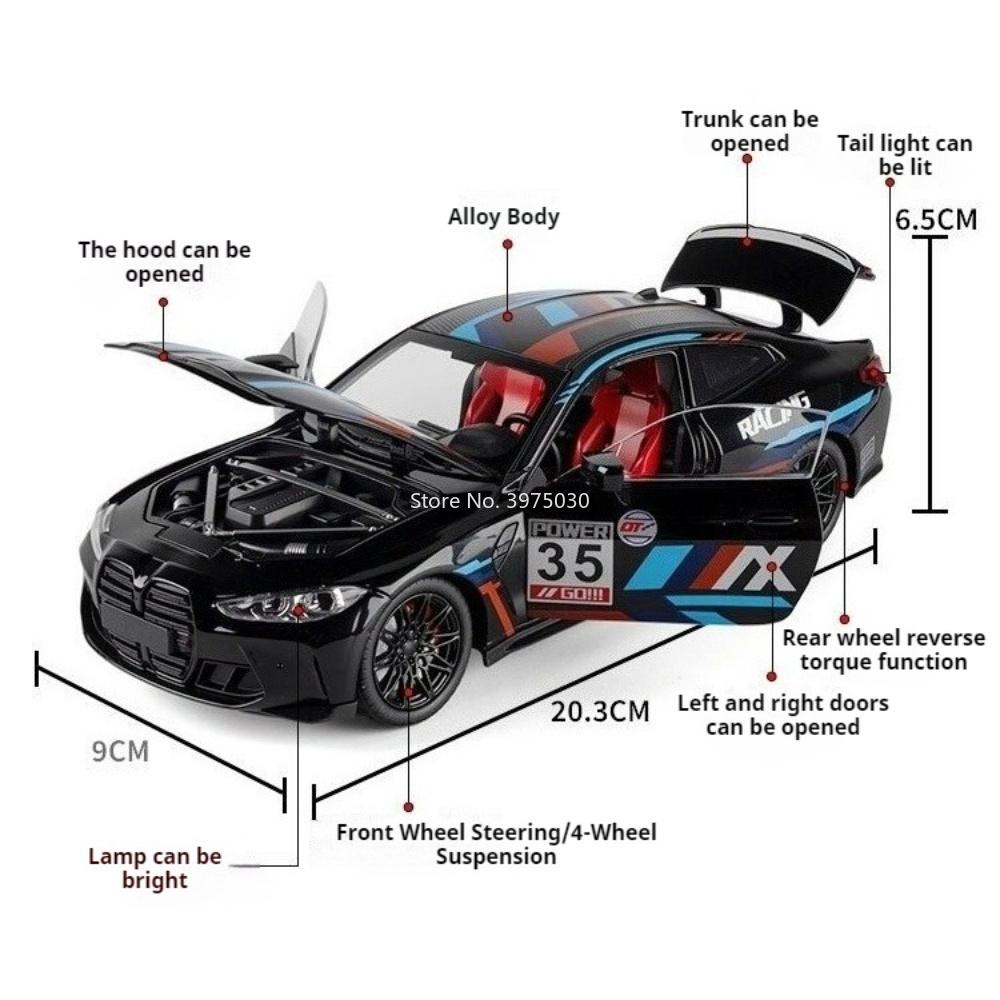 1:24 Scale M4 325li Car Alloy Diecast Model Toy Wheel Steering Wheel Suspension Doors Opened Vehice Models Toys Fashion Gift