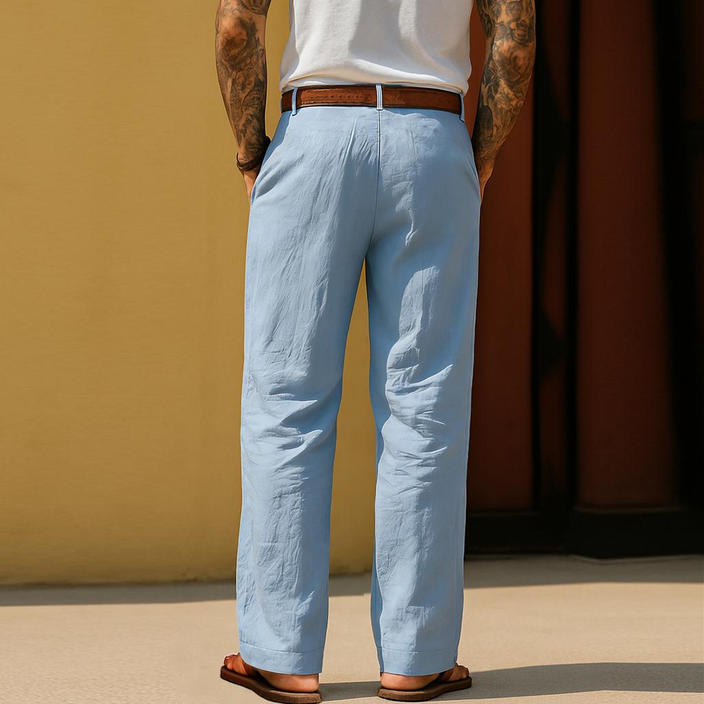 Men's Cotton And Linen Color Casual Trousers Long Pants