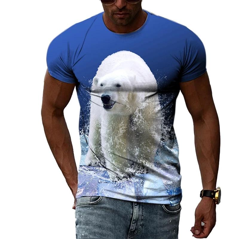 Letní móda Polar Bear Image Pánské ležérní tričko s 3D tiskem Hip-hop personalizované kulatý výstřih Top s krátkým rukávem