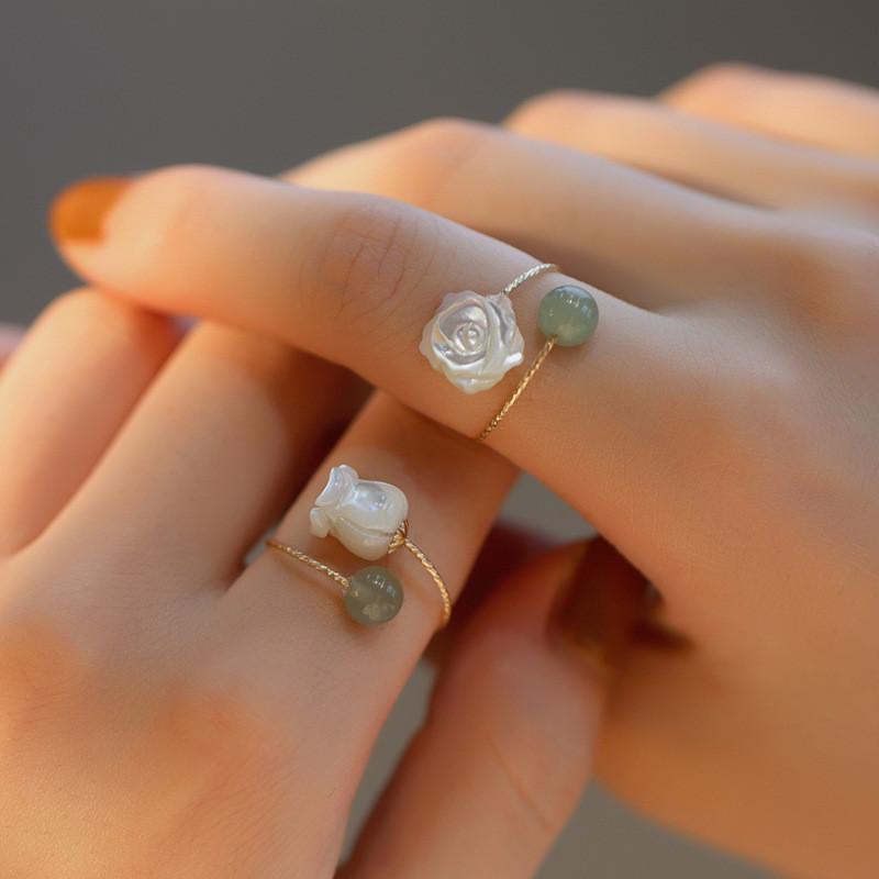 Andesite Jade Rose Ring Unique Anniversary Gift With Floral Design