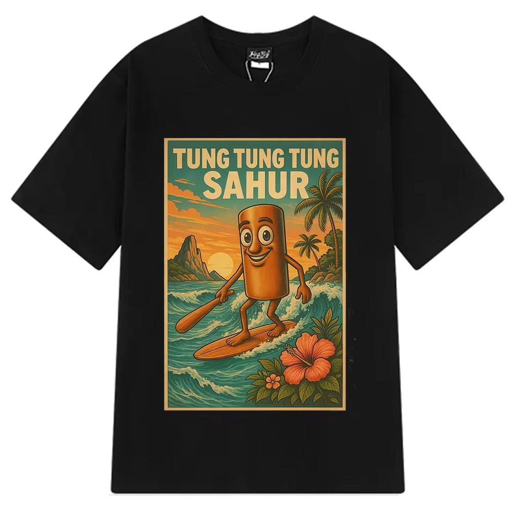 

Tung Tung Tung Sahur Vintage Tee Funny Italian Brainrot Meme Fashion Clothing T-shirts Unisex Cotton O-Neck Men Clothing L