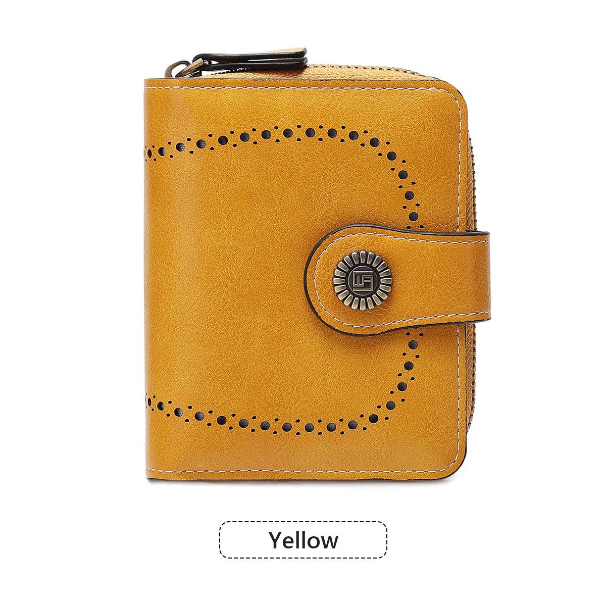 

2025 new women s wallet hollow design zipper buckle wallet retro fashion short wallet жовтий