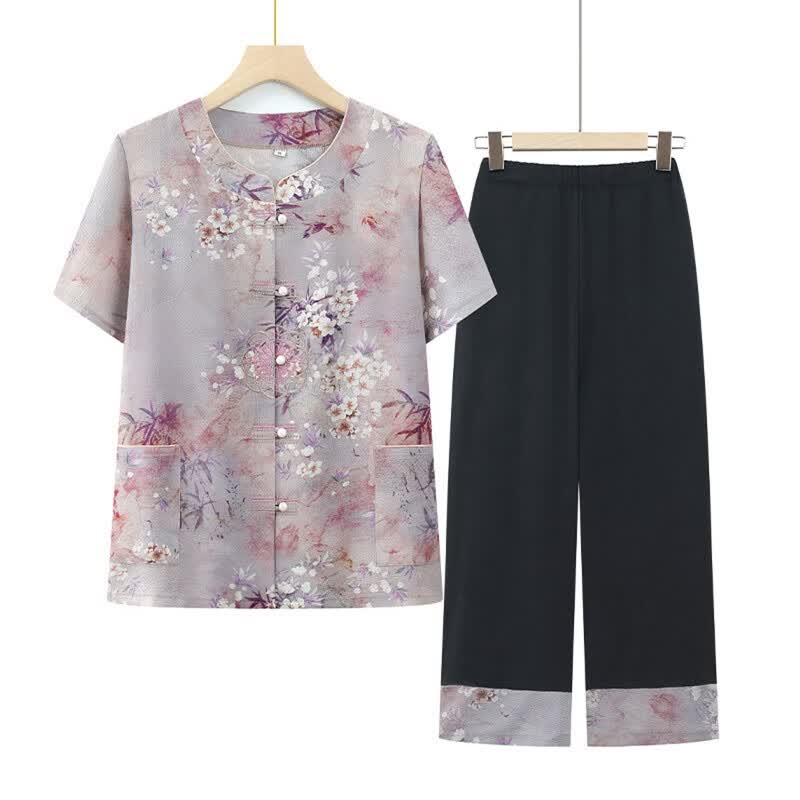 Elegant Women's New Chinese Style Embroidered Summer Two-Piece Set