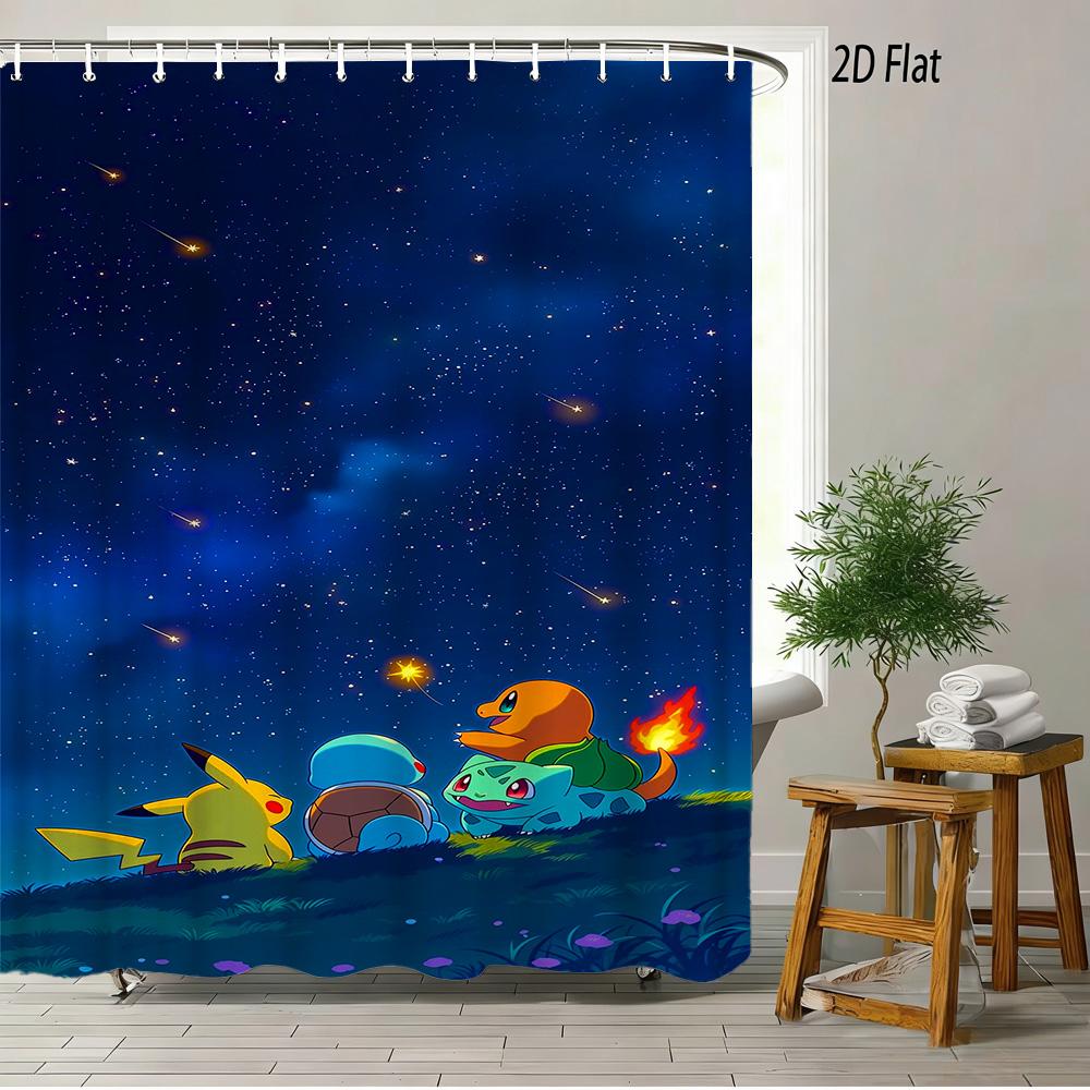 Rideau de douche pour salle de bain Pokemon Psyduck Mignon Dessin animé Plat 2D 1pc-180x180