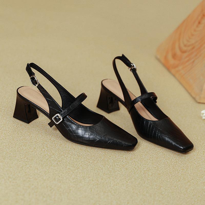 Mary Jane bag head sandals women's thick heel new silver empty single shoes with high heels