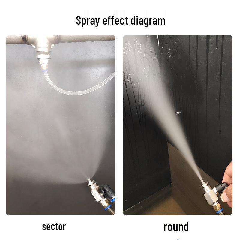 Stainless Steel Low-Pressure Fan-Shaped Air Atomizing Nozzle for Dust Removal and Humidification.
