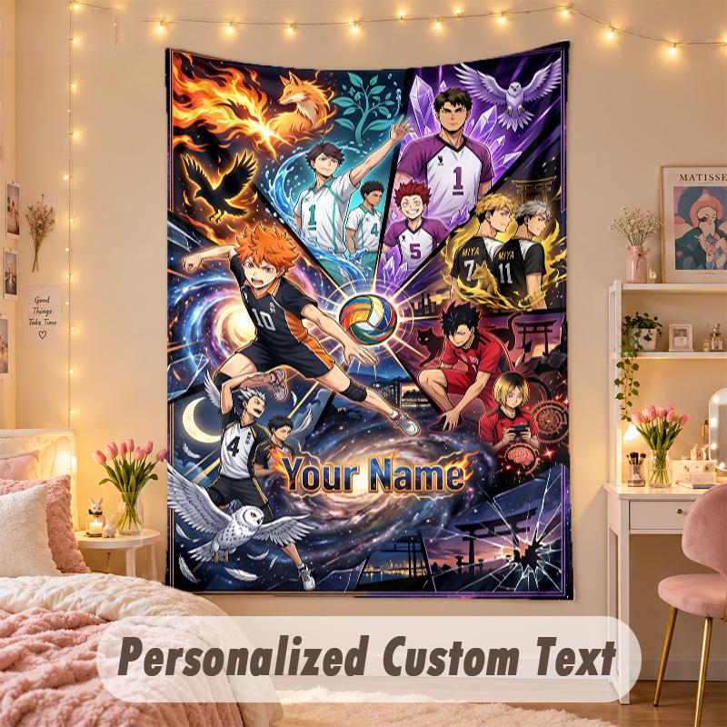 Benutzerdefinierter personalisierter Wandteppich, Haikyuu-Druck, benutzerdefinierter Text mit Namen, Wanddekoration zum Aufhängen für das Schlafzimmer