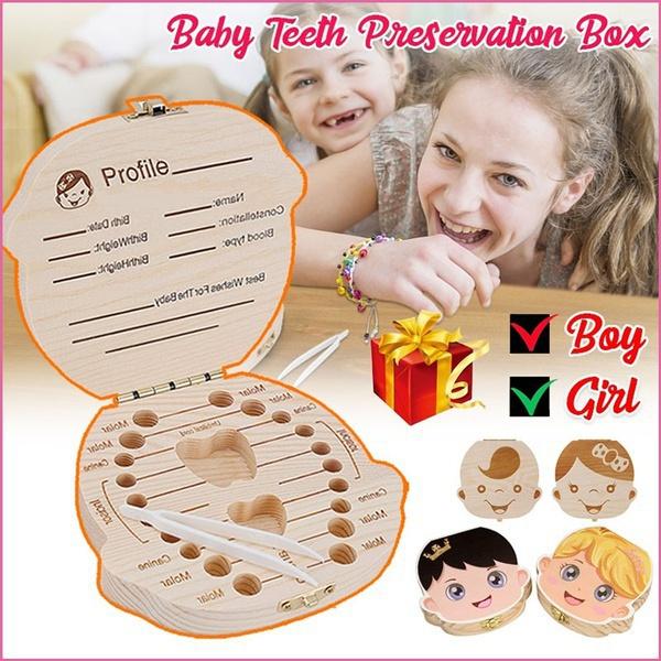 10 Sprachen: Englisch, Niederländisch, Spanisch, Portugal, Französisch, Russland. Baby-Zahnbox aus Holz, Organizer, Milchzähne, Aufbewahrung, Zähne sammeln, Nabelschnur, Gifs speichern