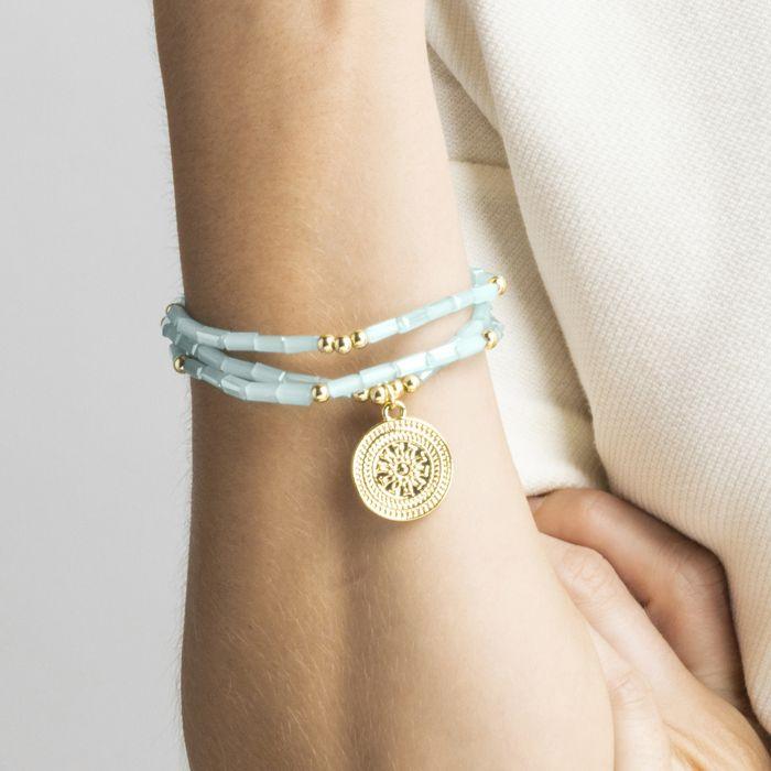 Bracelet - LUXENTER - Thyu - Cristal bleu - finition or jaune 18k - Largeur 11 mm