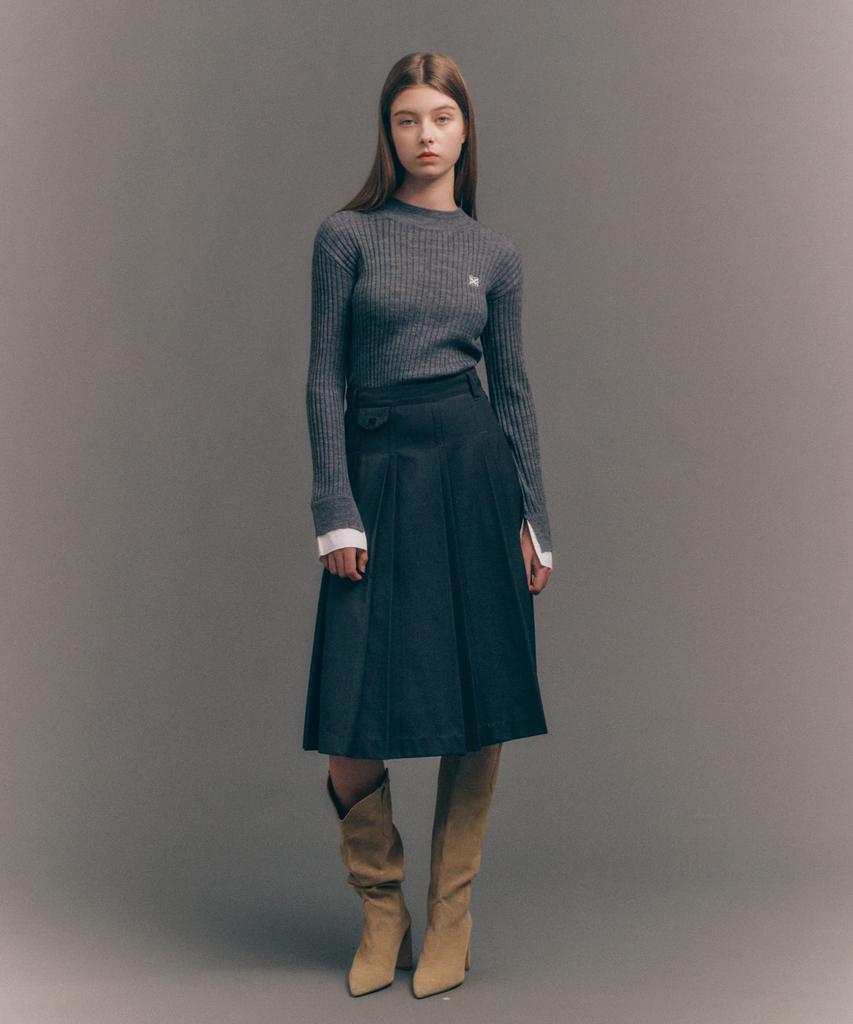 Seteo (W) Cuff Mock Neck Knit Melange Gray