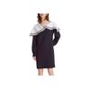 ELLE Elegant Navy Collar Comfortable Delicate Commuter Simple Long Sleeve Dress Women dresses Navy-Blue EL47022