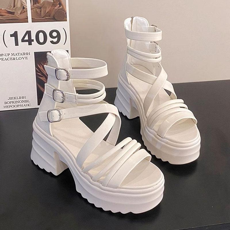 

Модные летние сандалии Comemore 9 см танкетка Новые женские пляжные на толстой подошве Черные с открытым носком Повседневные римские туфли Дамские сандалии на каблуке 34 бежевый